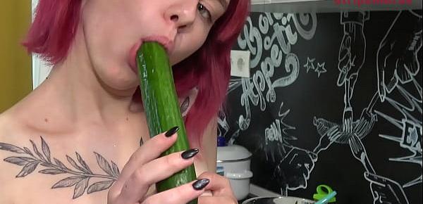  Olivia Teasing In Her Kitchen With A CuCUMber